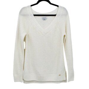 Bebe Chunky Loose Knit V Neck Sweater Size M White Egret Women's